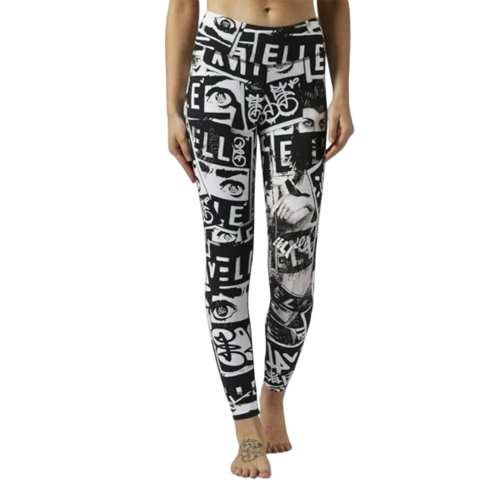 Reebok x Elle Lux black white bolds performance tights size L